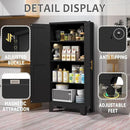 61.02" Kitchen Pantry Cabinet, Pantry Storage Cabinet with 2 Doors and Adjustable Shelves, Black Food Storage for Kitchen, Living Room, Bedroom and Dining Room (Black) Metal Sideboard by CozyNest Decor
