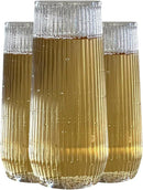 24 Pack Ribbed Ripple Stemless Toasting Glasses, Origami Durable 9 Oz BPA-Free Disposable Plastic Champagne Flutes for Weddings, Bars, Events, and Celebrations (Clear)