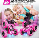 RC Cars, Rose Remote Control Car for Girls, 2.4 GHZ Double Sided RC Stunt Car 360° Rotating Remote Control Crawler with Headlights Car Toys for 6 7 8 9 10 11 12 Girls Birthday Gift by TinyTreasures Baby Boutique