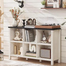 Farmhouse 6 Cube Bookshelf, Antique White & Black Wooden Storage Organizer Book Shelf, 47" Cubby Hallway Bookcase, Kids Toy Storage Cabinet, Modern Open Book Case for Living Room, Playroom by CozyNest Decor