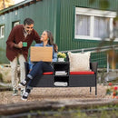 Flamaker Outdoor Furniture Patio Loveseat Wicker 2-Seat with Built-in Table and Cushions Rattan Porch Chairs Bench for Balcony, Lawn, Backyard (Red) by CozyNest Decor