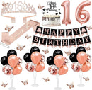 16th Birthday Decorations for Girls - 56pcs Rose Gold Happy 16th Banner, 16th Birthday Crown Sash, Cake Topper, Number 16 balloons, 3D Butterflies, 4 Balloon Stands kits by TinyTreasures Baby Boutique