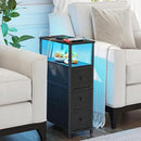 TUTOTAK Narrow LED Night Stand with Charging Station, Slim End Table with Plugins, Tall Side Table with 3 Fabric Drawer, Small Bedside Table with Storage, Set of 2, for Living Room, Black TB01BK073L by CozyNest Decor