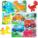 Wooden Puzzles for Toddlers 2-4 ，Vehicle & Dinosaur Toddler Puzzles Age 2-3，Toddler Toys for 2 3 Years Old Girls Boys，Montessori Learning Gifts for 2-3 by TinyTreasures Baby Boutique
