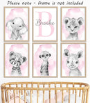 Safari Animals Set of 6 Unframed Poster Prints for Baby Girls Nursery Bedroom Playroom, Personalized Name, Choice of 12 Animals, Pink Purple (9x12) by TinyTreasures Baby Boutique