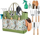 Gardening Tools 9-Piece Heavy Duty Gardening Hand Tools with Fashion and Durable Garden Tools Organizer Handbag,Rust-Proof Garden Tool Set, Ideal Gardening Gifts for Women by GreenHaven Gardens