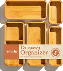 SMIRLY 5-Piece Bamboo Kitchen Drawer Organizer Set for Large and Small Utensils, Multi-use Storage Box - Bathroom, Nightstand, Jewelry, Cutlery, Knife, Spice, Towel, Junk Drawer Tray by CozyNest Decor