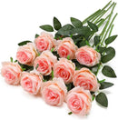 Pink Fake Roses Artificial Flowers - 10 Pcs Fake Artificial Roses Silk Flowers with Stems for Home Wedding Hotel Office Centerpiece Decor（Champagne Pink） by CozyNest Decor