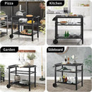 Dining Cart Table with Three Shelf, Movable Outdoor BBQ Grill Pizza Oven Stand with Three Hooks, Kitchen Cart Island Multifunctional Food Prep Table for Inside and Outside (Black) by CozyNest Decor