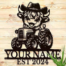 Personalized Highland Cow Name metal Signs,Custom Highland Cow Metal Shed Wall Decor,Black Metal Wall Art Plaques Outdoor wall Decorative Signage (Style B) by CozyNest Decor