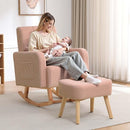 Rocking Chair with Ottoman, Upholstered Glider Rocker with High Backrest and Side Pocket, Comfy Reading Chair with Solid Wood Legs for Nursery, Living Room,Bedroom Coffee by TinyTreasures Baby Boutique