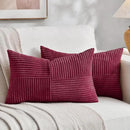 Fancy Homi 2 Packs Burgundy Lumbar Decorative Throw Pillow Covers 12x20 Inch for Living Room Couch Bed, Farmhouse Boho Home Decor, Soft Striped Corduroy Rectangle Accent Cushion Case 30x50 cm by CozyNest Decor