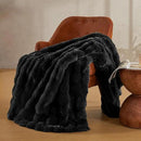JELLYMONI Faux Fur Throw Blanket, Black Fuzzy Cozy Plush Bubble Bed Blanket, Thick and Warm King (108" x 90") by CozyNest Decor