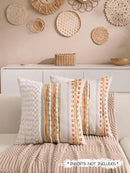 Fall Boho Chenille Tufted Throw Pillow Covers 18x18 Inch Set of 2 Farmhouse Striped Couch Decorative Pillow Covers Accent Neutral Pillowcase Yellow Orange Cushion Cover for Livingroom Sofa Bed by CozyNest Decor