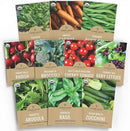 Organic Seeds Essential Variety Pack - 10 Individual Packs - 2025 Season - Summer Squash, Cherry Tomatoes, Arugula, Broccoli and More! for Indoor & Outdoor Planting (Non-GMO, Certified Organic) by GreenHaven Gardens