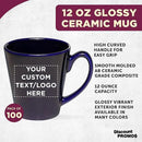 DISCOUNT PROMOS Custom Glossy Ceramic Latte Coffee Mug 12 oz. Set of 100, Personalized Bulk Pack - Perfect for Tea, Espresso, Cappuccino, Hot Cocoa - Blue by CozyNest Decor