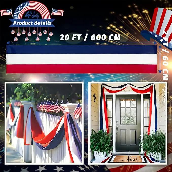 2x20 Ft Red White and Blue Banner Decorations 3 Pack,4th of July Banners for Outside,Bunting Flags for Independence Day,Labor Day,Veterans Day,Memorial Days, photo 2 of 7