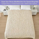 Bigacogo Chunky Knit Throw Blanket for Couch, 80x90 inches, 100% Hand Knitted with Thick Jumbo Chenille Yarn, Cozy Soft Large Rope Knot Cable Crochet Blankets for Sofa Bed Living Room, Beige by CozyNest Decor