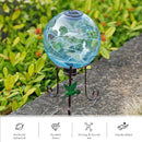 10 Inch Solar Glass Gazing Ball, with 9.4" Tall Metal Gazing Globe Stand, Solar Ball Lights Display Holder Set for Outdoor Garden Lawn Yard Decoration, Blue Water Ripple by CozyNest Decor