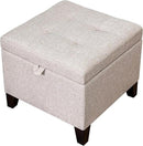 Adeco 18 Inch High Cube Ottoman Storage, Linen Chair Foot Stools, Upholstered Vanity Stool with Hinged Lid, Solid Wood Legs (Beige Grey) by CozyNest Decor