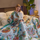 Summer Throw Blanket, 50"x60" Reversible Bohemian Flower Blanket, 100% Cotton Muslin Breathable Woven, Farmhouse Decorative Throw Blanket by CozyNest Decor