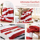 Chunky Knit Blanket - Luxury Soft Cozy 60 * 80 Throw Blanket,100% Woven Blanket Rope Knot Throw Blanket for Couch, Sofa, Home Decor, Gift - Machine Washable（White/Wine red） by CozyNest Decor