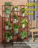 Bamworld Plant Stand With Wheels Indoor Outdoor Wood Plants Shelf for Multiple Plants 11 Pots,Tall Large Flower Holder for Living Room, Patio, Balcony, Garden by GreenHaven Gardens