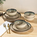 GBHOME Ceramic Dinnerware Sets for 4, 12 Pieces Stoneware Plates and Bowls Sets, Scratch Resistant Dishes, Dishwasher & Microwave Safe, Reactive Glaze-Gravel by CozyNest Decor