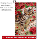 BLKWHT Valentines Cat Garden Flag 12x18 Vertical Double Sided Red Roses Spring Farmhouse Holiday Outside Decorations Burlap Yard Flag BW757 by GreenHaven Gardens