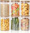 YUNCANG Glass Food Storage Jars 37oz [Set of 6],Clear Glass Food Storage Containers with Airtight Bamboo Lid Stackable Kitchen Canisters for Candy,Cookie,Rice,Sugar,Flour,Pasta by CozyNest Decor