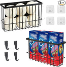 Magnetic Basket for Fridge, Magnetic Basket, Foil and Plastic Wrap Organizer with 4 Caddy Adhesive Stickers, Cabinet Storage Basket for Kitchen Wrap Food Bag Storage, Black, 2 Pack by CozyNest Decor