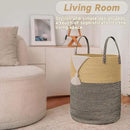 Large Woven Laundry Basket Hamper,80L Cotton Rope Storage Bin for Blankets,Toys and Clothes,Decorative Tall Nursery Hamper for Living Room,Baby Nursery,Bathroom and Bedroom,Brown and Black by CozyNest Decor