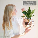 SCANDINORDICA Disco Ball Planter – Value Package: Mirror Disco Planter with Chain, Macrame Hanger and Acrylic Stand for Desk, Self Watering Insert, Plant Lover Gifts | 10 inch Rose Gold by GreenHaven Gardens