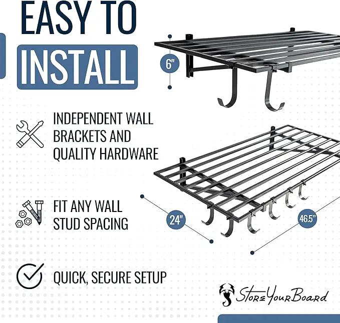 StoreYourBoard 2-Pack Heavy Duty Wall Shelves – Wall-Mounted Garage Storage Shelving and Organization for Sheds, Closets, or Utility Rooms – Holds 200 lbs, 2ft x 4ft, Black, photo 4 of 8