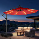 HOMSHADE 10ft Solar Lights Offset Cantilever Patio Umbrella with Light and Base, LED Lighted Offset Hanging Patio Outdoor Market Umbrella UPF50+ UV Protection with Easy Tilt and Crank, Red by GreenHaven Gardens