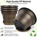 16 inch Plant Pots Outdoor Planters，4 Pack Large Plastic Flower Pot for Indoor Plants with Drainage Holes & Saucer, Resin Decorative Container Sets with Trays for House Outdoor Garden Plant Dark Gold by CozyNest Decor