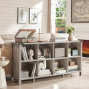 8 Cube Book Shelf, Farmhouse Wood Long Storage Organizer Bookcase, 62" Horizontal Grey Oak Console Closet Bookshelf, Hallway TV Stand for Entryway, Display Cabinet Book Case for Living Room by CozyNest Decor