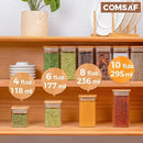 ComSaf 12Pcs Glass Spice Jars with Bamboo Lid, 10oz Airtight Square Containers with 275 Black Lables, Empty Seasoning Jars for Spice Salt Sugar by CozyNest Decor