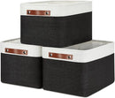 DULLEMELO Canvas Storage Bin with Handles, Fabric Bins for Shelves, Bedroom, Office,Nursery,Fabric Storage Baskets for Toys, Clothes,Gift(3-Pack Medium-15 inch X 11 inch X 9.5 inch , White&Black) by TinyTreasures Baby Boutique