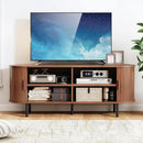 TV Stand with Power Outlet, Mid-Century Modern Television Stand, Media Console with Sliding Doors, Entertainment Center for TVs up to 60 Inch, Adjustable Shelves, Walnut by CozyNest Decor