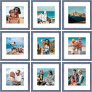 Vittanly 12x12 Picture Frames Set of 9, Shatter Resistant Plexiglass, Display 8x8 Pictures with Mat or 12x12 without Mat, Photo Frames for Wall Mount, Engineered Wood, Navy by CozyNest Decor