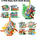Jollybaby 2 PCS Sensory Touch and Feel Crinkle Books for Baby 0-6 Months, Jungle Farm Tails Montessori Car Set Toys for Tummy Time Newborn 6-12, Soft Fabric Cloth Books for Infant 1 Year Old Gift by TinyTreasures Baby Boutique