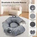 Odoland Summer Linen Cat Tunnels for Indoor Cats with Cooling Central Cat Bed, Interactive Cat Toys Detachable Soft Mat and Variety Kitty Toy Set Grey by CozyNest Decor