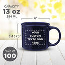 DISCOUNT PROMOS Custom Ceramic Campfire Coffee Mugs 13 oz. Set of 100, Personalized Bulk Pack - Perfect for Tea, Espresso, Cappuccino, Hot Cocoa - Blue by TinyTreasures Baby Boutique