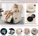 Power Lift Recliner Chair for Adults Elderly Lay Flat Velvet Recliners with Massage Heating, Extended Footrest, Wireless Charging Device, USB Ports, Cup Holder, Lumbar Pillow by CozyNest Decor