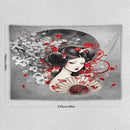 Japanese Geisha Tapestry Asian Red Cherry Blossom Red Sun Traditional Kimono Folk Tapestries Home Decor for Living Room Bedroom Apartment Farmhouse Dorm 90"x60" by CozyNest Decor