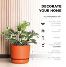 Elly Décor 12 inch Plastic Cylinder Planter Pot with Self-Watering Saucer and Drainage Hole,Lightweight & Extremely Durable, 12"x 12", Terracotta by CozyNest Decor