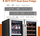Ca'Lefort 30 Inch Wine and Beverage Refrigerator, 80 Can and 33 Bottle French Door Wine Refrigerator 36-72°F, 3 LED Wine Fridges with Glass Door, Built-in or Freestanding for Home/Kitchen (6.00 cu.ft) by CozyNest Decor