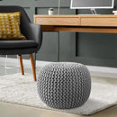 Casafield Round Pouf Ottoman, Light Gray - 20" Diameter x 14.5" High Cotton Knit Foot Stool - Boho Floor Pouffe for Living Room, Bedroom, Home Office by CozyNest Decor