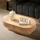 43.7" Oval Coffee Table for Living Room,Modern Handcraft Drum Coffee TableSmall Wooden Coffee Table with Sturdy Pedestal Easy Assembly for Office-Natural by CozyNest Decor